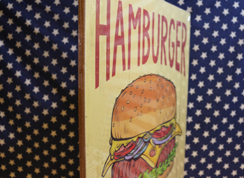 アメリカ雑貨屋サンブリッヂ　木製看板　ウッドボード　壁掛け看板　ハンバーガー